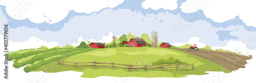 Abstract landscape -- american farm / Vector illustration, rural view -- fields and meadows.