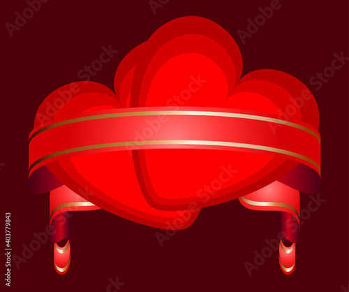 two red hearts with ribbon for valentines days photo