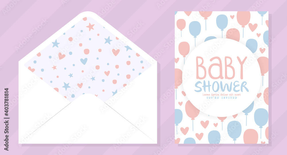 Baby Shower Invitation Card and Envelope Templates in Pastel Colors Vector Illustration Baby Shower Invitation Card and Envelope Templates in Pastel Colors Vector Illustration