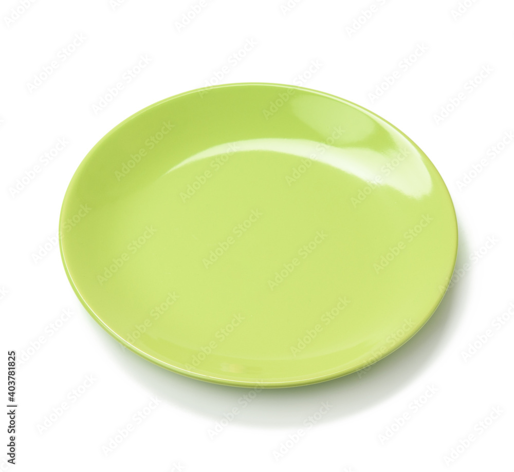 empty round green plate for main courses isolated on white background empty round green plate for main courses isolated on white background