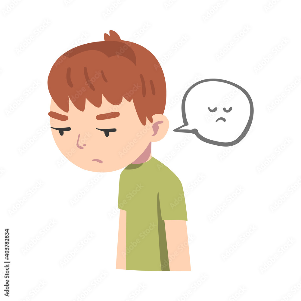 Cute Upset Boy, Kid with Sad Symbol in Speech Bubble Cartoon Style Vector  Illustration Stock Vector | Adobe Stock