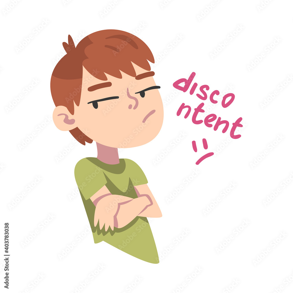 Displeased Boy, Child with Disdainful Facial Expression Cartoon Style Vector Illustration Displeased Boy, Child with Disdainful Facial Expression Cartoon Style Vector Illustration