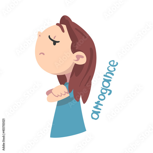 Arrogant Girl Turned up Her Nose Cartoon Style Vector Illustration