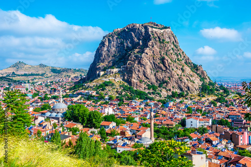 Afyon Castle and Afyon City view from Hidirlik Hill  photo