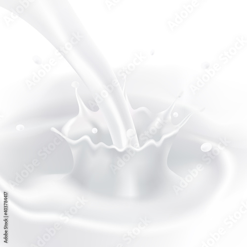Abstract realistic milk or soy yogurt are dropping with splashing isolated on white background. Vector illustration