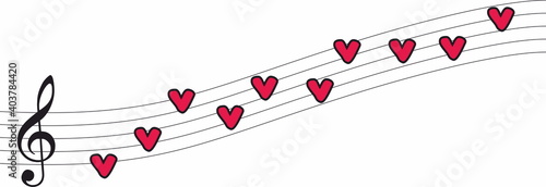 musical staff with heart notes, music and love 