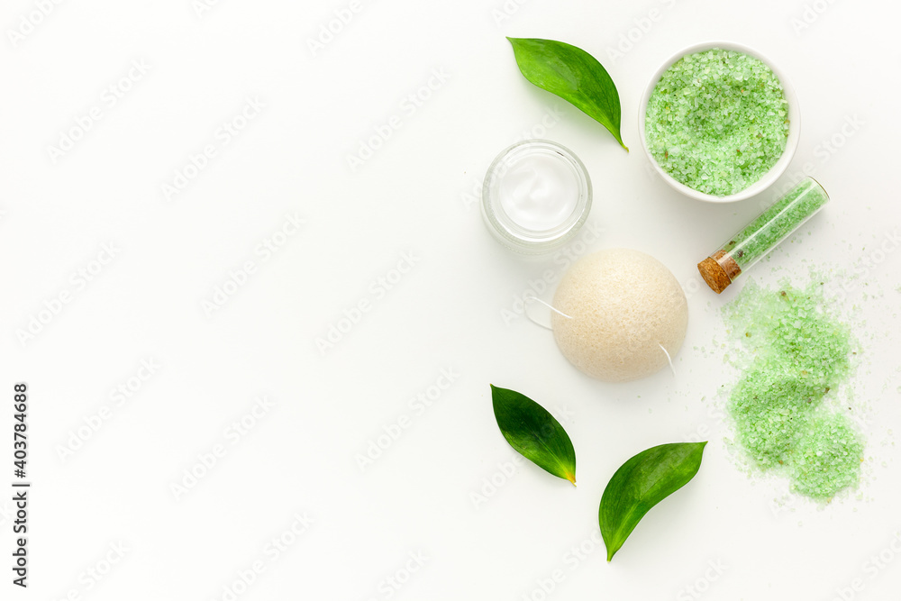 Organic cosmetic set with tea olive leaves and sea salt Organic cosmetic set with tea olive leaves and sea salt