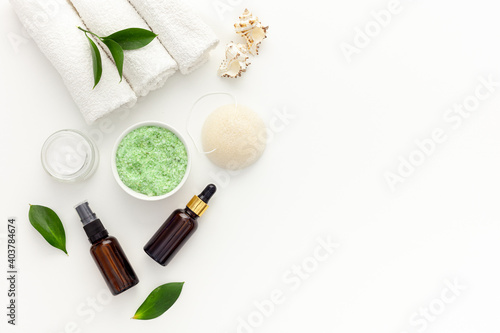 Organic cosmetic set with tea olive leaves and sea salt