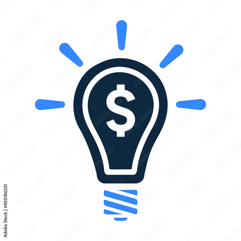 Business idea, electric lamp finance icon. Glyph vector isolated on a white background. Business idea, electric lamp finance icon. Glyph vector isolated on a white background.