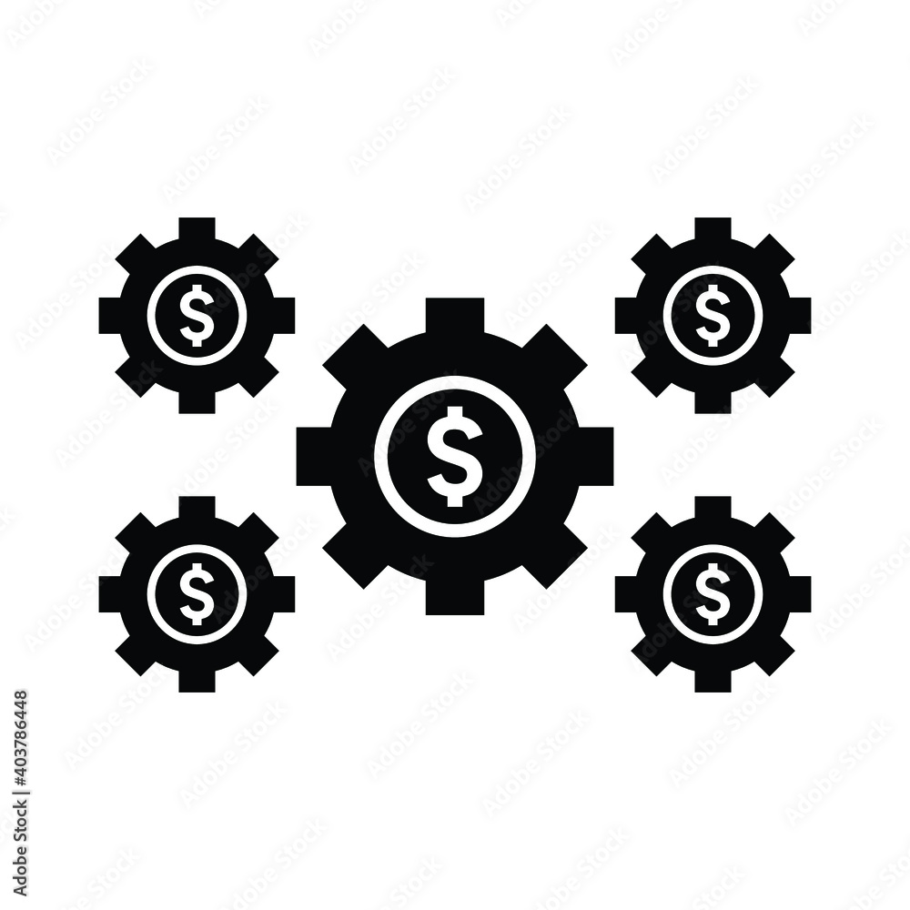 Business tools, factory gears icon. Black color vector.