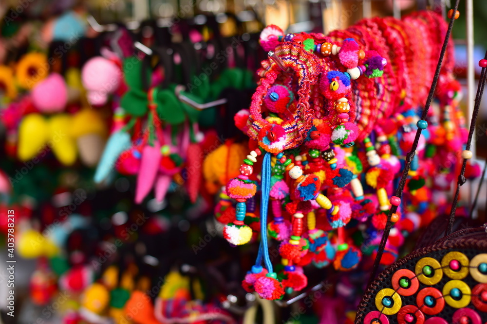 Stone and jade jewelry Beautiful traditional Mon designs at Mon Market, Sangkhlaburi District, Kanchanaburi Province, Thailand