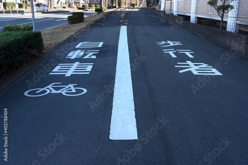 Wallpaper Mural Pavement for pedestrians and bicycles, Tsukuba, Ibaraki, Japan. Translation: "Bicycles. Pedestrians." Torontodigital.ca