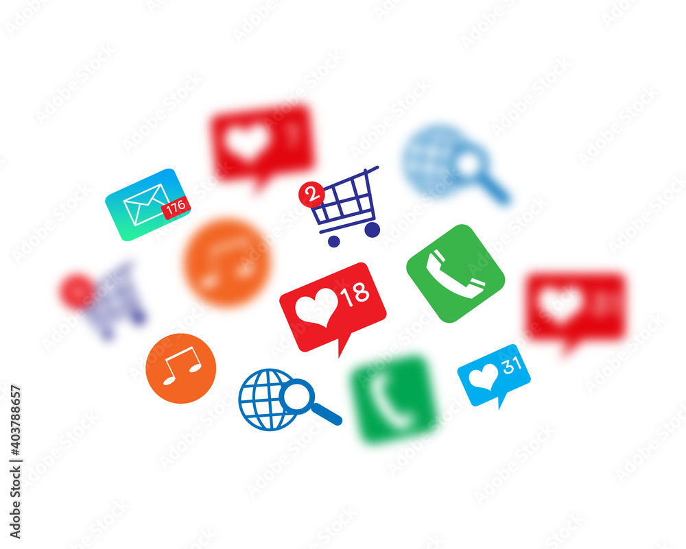 Notification icons on white background for social media, modern lifestyle and technology concept Notification icons on white background for social media, modern lifestyle and technology concept