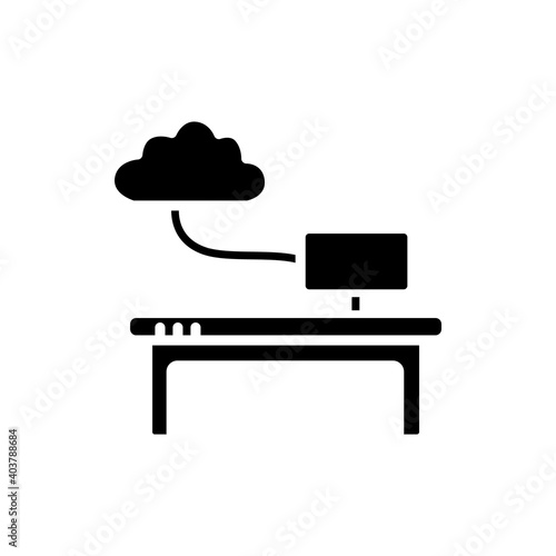 Work data cloud storage glyph icon. Database. Workflow optimization. Smart emerging technologies. Contemporary workflow. Futuristic office innovations concept. Isolated sihlouette vector illustration