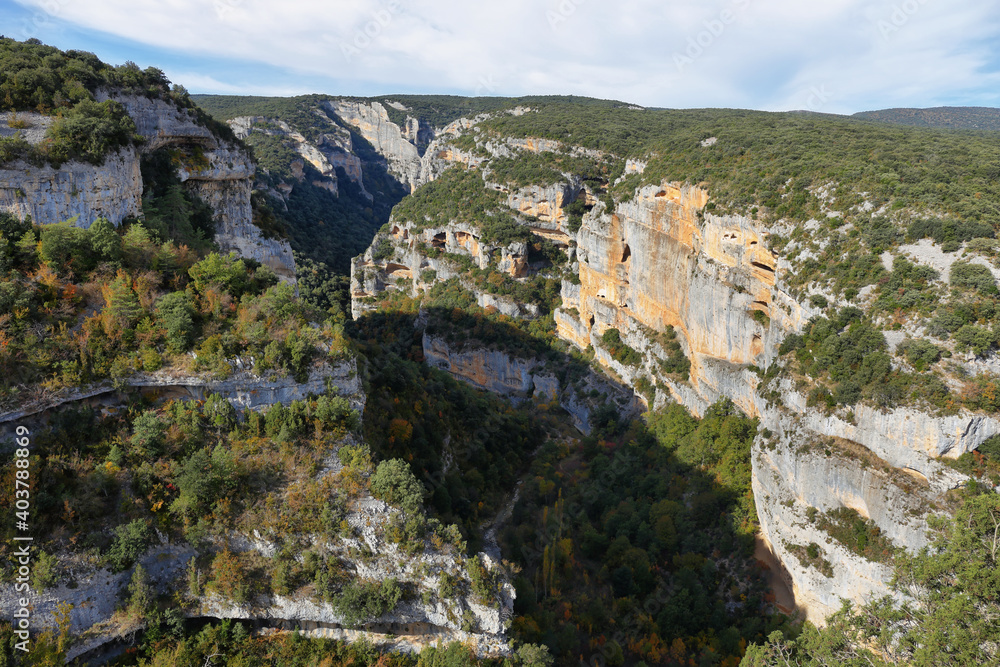 View of Sierra de Guara gorge near Lecina village, Huesca, Spain