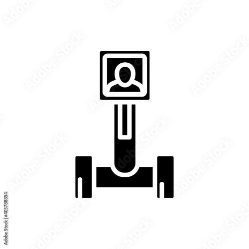 Telepresence robot glyph icon. Remote meeting. Robotization. Smart emerging technologies. Contemporary workplace. Futuristic office innovations concept. Isolated silhouette vector illustration
