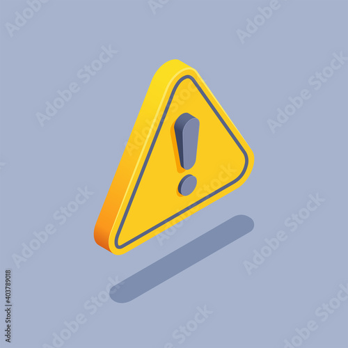 isometric vector icon on gray background, exclamation mark in triangle