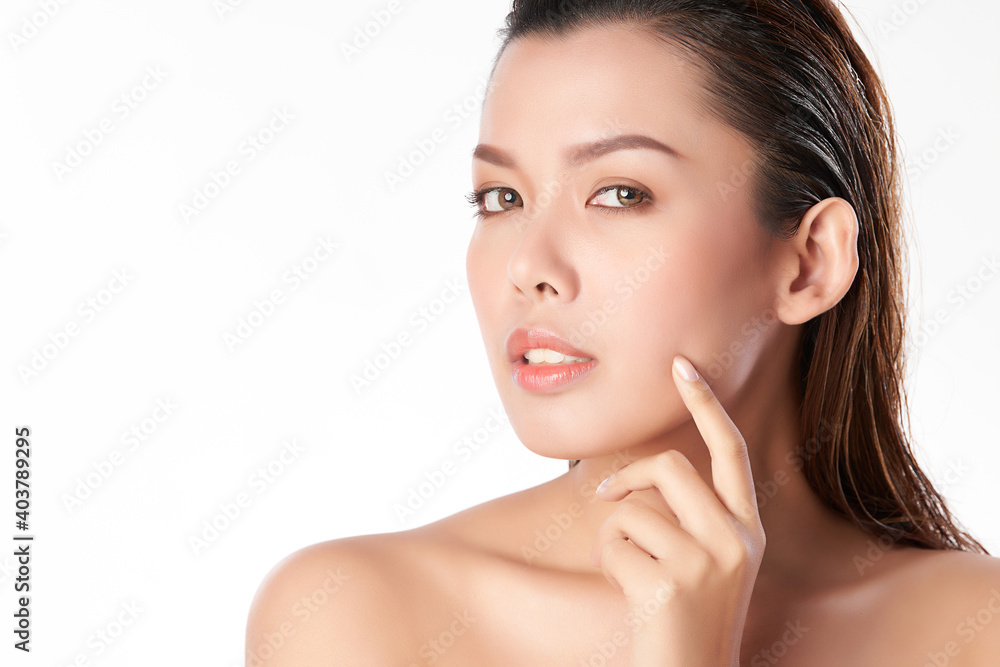 Beautiful Young asian Woman with Clean Fresh Skin, on Pink background, Face care, Facial treatment. Cosmetology, beauty and spa. Asian women portrait Beautiful Young asian Woman with Clean Fresh Skin, on Pink background, Face care, Facial treatment. Cosmetology, beauty and spa. Asian women portrait