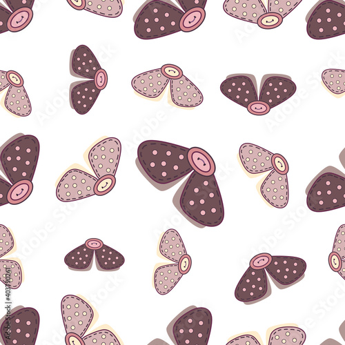 Fabric butterflies seamles pattern, vector endless texture on white background. Good for wrapping paper, wall paper, fabric print, scrapboking, etc.  photo