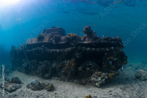 Fotografie World war 2 wreck underwater in Papua New Guinea