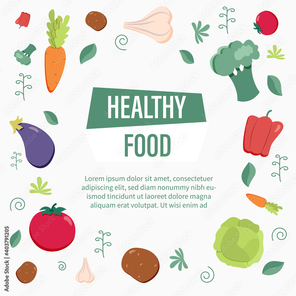 Healthy Food round frame template with text space. Multicolor Vegetables circle border. Vector illustration isolated on white background. Healthy Food round frame template with text space. Multicolor Vegetables circle border. Vector illustration isolated on white background.