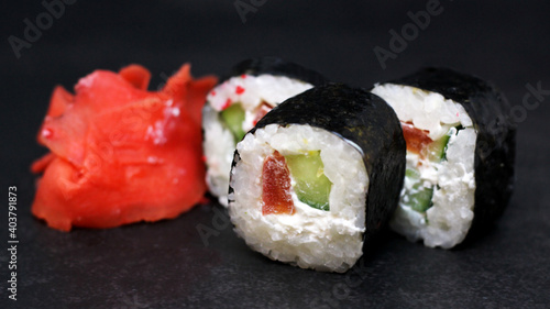 Sushi, Japanese food. Sushi Set. Variety of rolls. Menu.