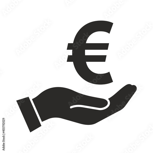 Euro icon. Hand holding euro. Currency of the European Union. Vector icon isolated on white background.