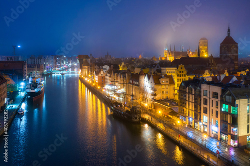 Amazing cityscape of Gdansk over Motlawa river at dusk  Poland