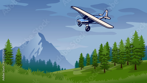 bush plane flying in the nature