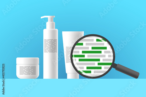 Review of ingredients of cosmetic or care products using magnifier