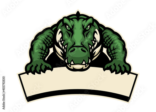 crocodile mascot hold the blank banner for text