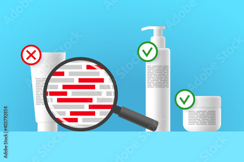 Review of ingredients of cosmetic or care products using magnifier