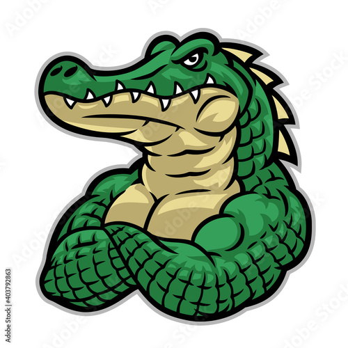 crocodile mascot with huge muscle body