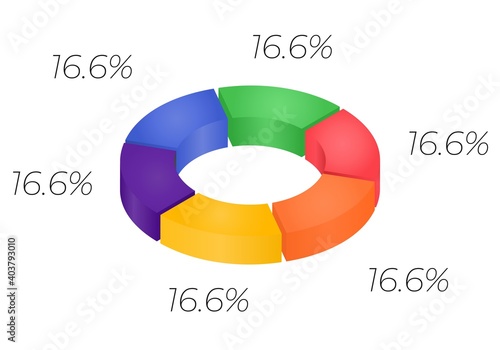 3d donut  chart infographic. Concept with six options. 16 percent.