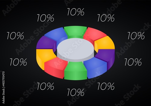 3d donut  chart infographic. Concept with ten options. 10 percent.