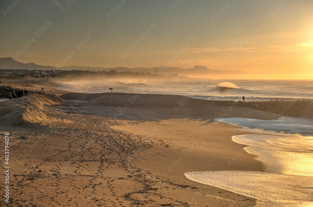 Sunset over Biarritz Beach, HDR Image