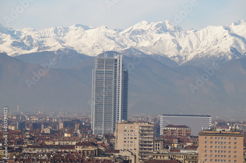 Italy, Turin: panoramic view of the city and the Alps 