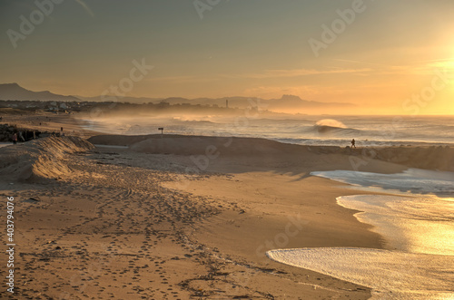 Sunset over Biarritz Beach, HDR Image