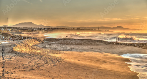 Sunset over Biarritz Beach  HDR Image