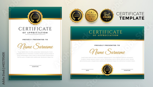 modern green and gold certificate template design