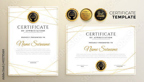 stylish white certificate template with golden lines design