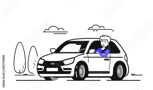 man driving car line style
