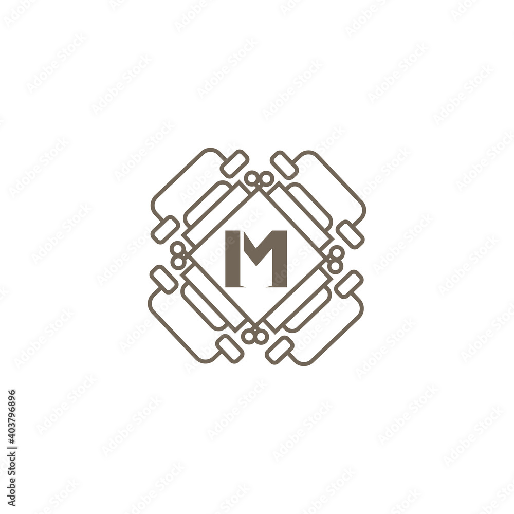 vintage decoration outline illustration initials m logo template design vector