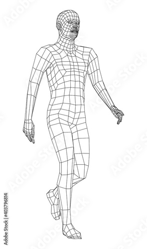 Wireframe walking man. Vector