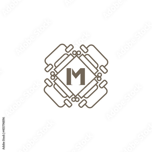 vintage decoration outline illustration initials m logo template design vector