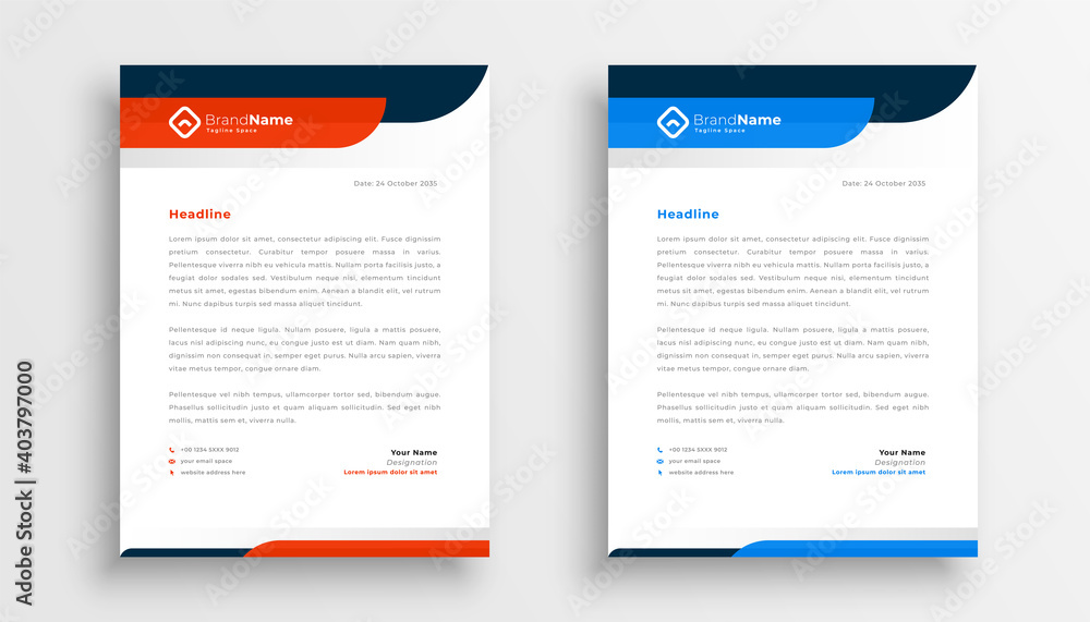 professional letterhead template design in two colors