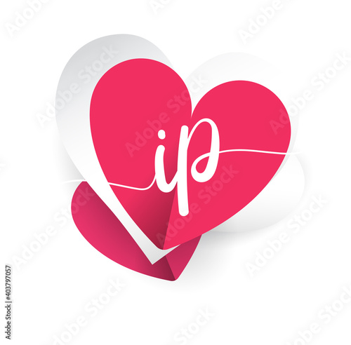 initial logo letter IP with heart shape red colored, logo design for wedding invitation, wedding name and business name.