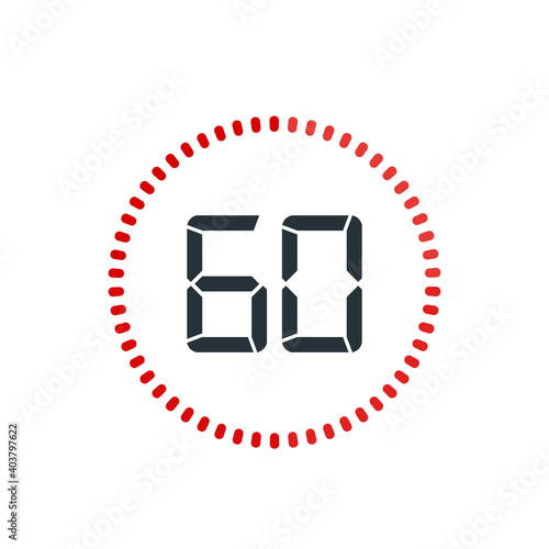 Countdown timer with sixty seconds or minutes in modern style. Isolated on a white background