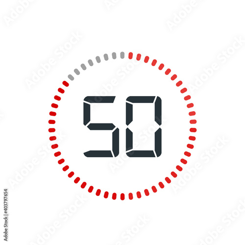 Countdown timer with fifty seconds or minutes in modern style. Isolated on a white background