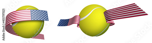 sports tennis ball in ribbons with colors American flag. Isolated vector on white background